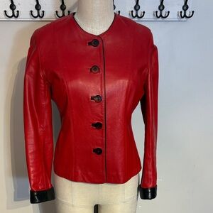 Vintage Red Lambskin Leather Women's Jacket size 10